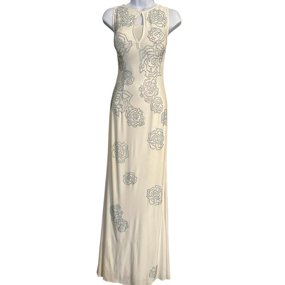 Jovani evening gown with diamond sequence floral patterns backless, lining Sz 2